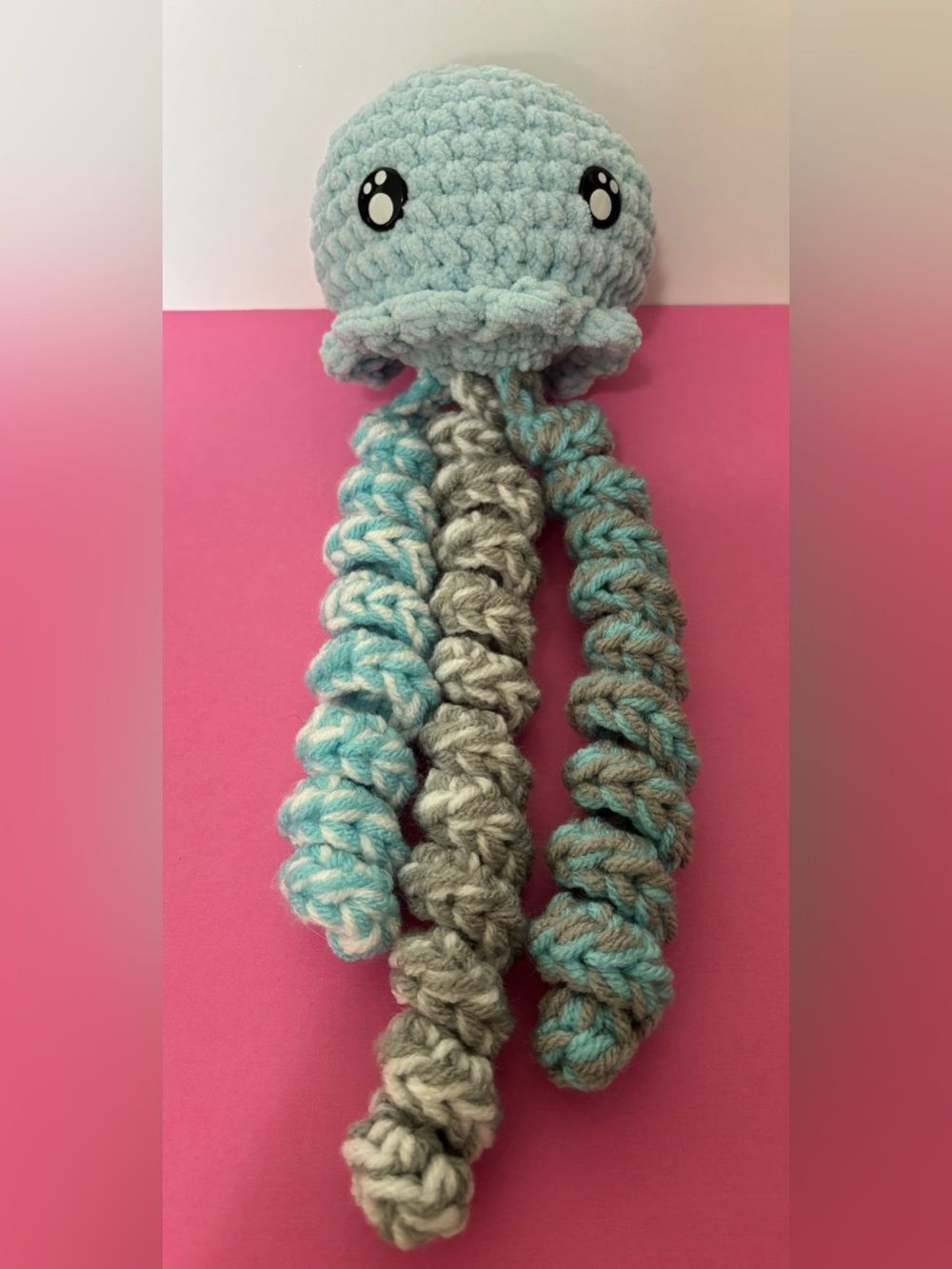 Crochet Jellyfish Plushie - Blue, Gray & White